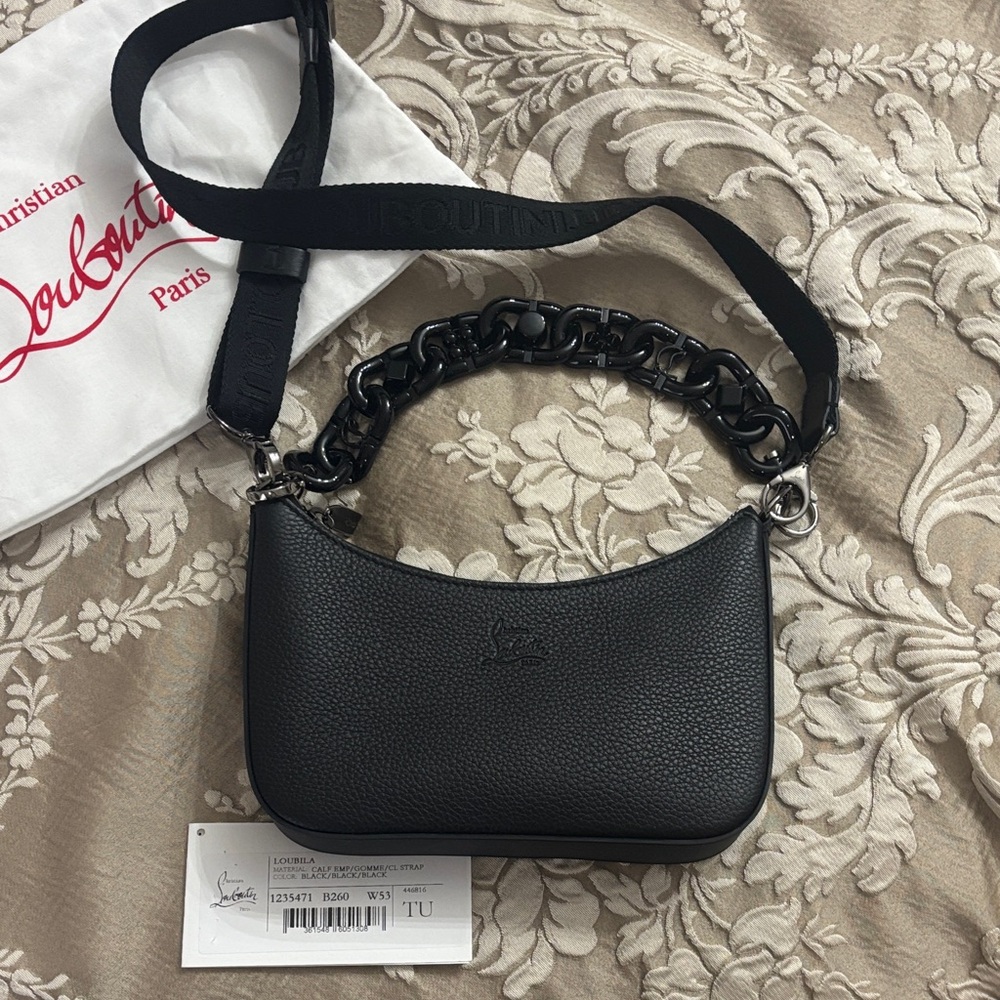Authentic Christian Louboutin Black Textured Shoulder Bag